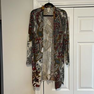 Chico’s gorgeous palette of paisley patterns cardigan.